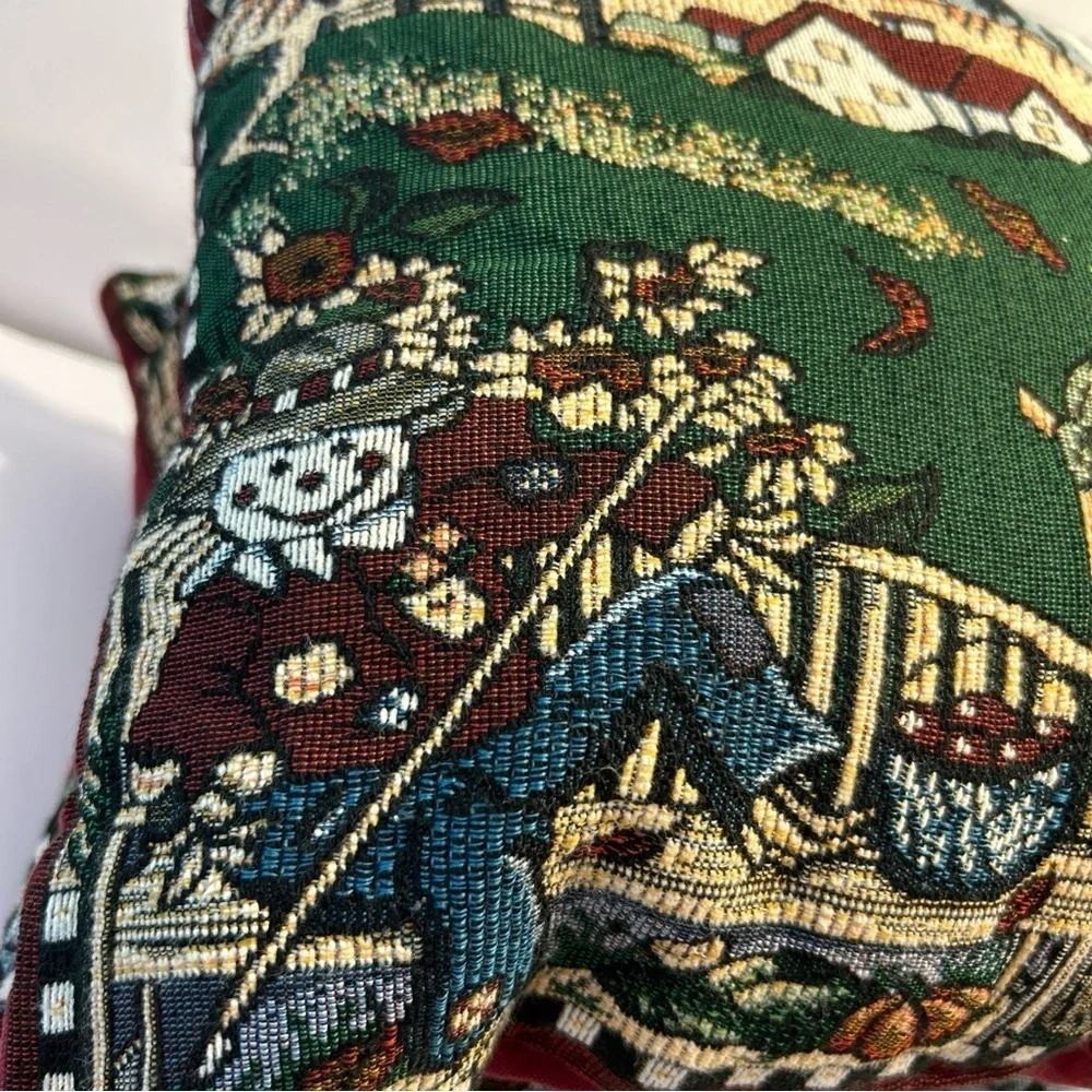 Set Of 2 Fall Autumn Thanksgiving Tapestry Throw Accent Pillows Scarecrow Apple